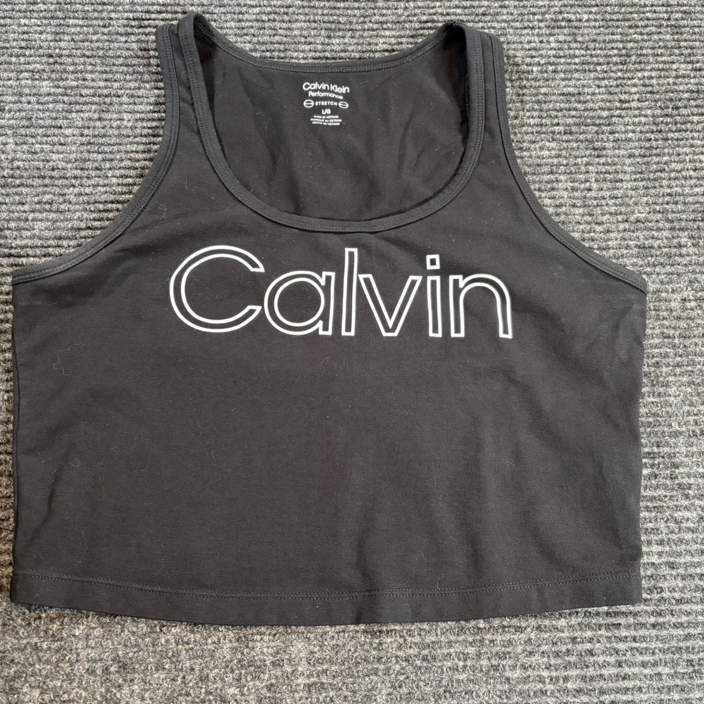 Calvin Klein Performance Womens Black‎ Logo Stretch Crop Tank Top Large